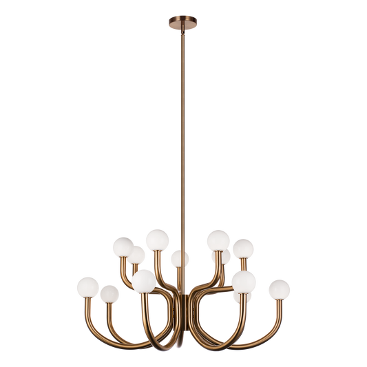 With flowing arms featuring round Opal glass, the Joelle incorporates a mix of style and elegance that could enhance the visual impact. Finishes include chandeliers and wall sconces in Aged Gold Brass and Matte Black.