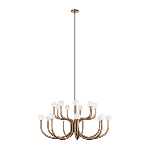 With flowing arms featuring round Opal glass, the Joelle incorporates a mix of style and elegance that could enhance the visual impact. Finishes include chandeliers and wall sconces in Aged Gold Brass and Matte Black.