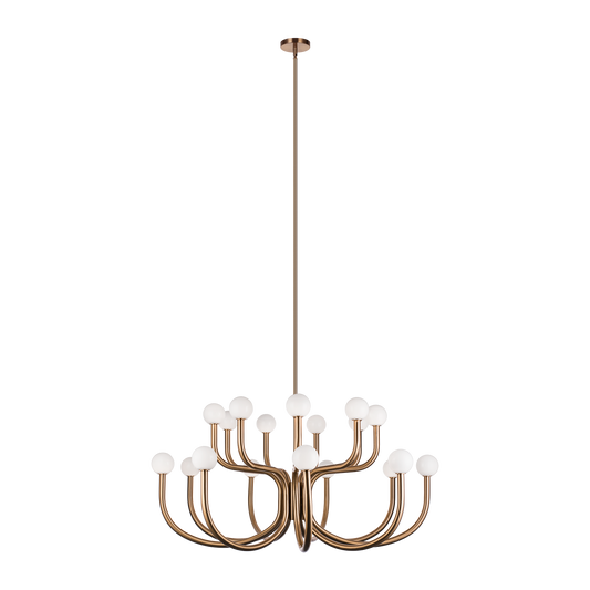 With flowing arms featuring round Opal glass, the Joelle incorporates a mix of style and elegance that could enhance the visual impact. Finishes include chandeliers and wall sconces in Aged Gold Brass and Matte Black.