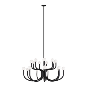 With flowing arms featuring round Opal glass, the Joelle incorporates a mix of style and elegance that could enhance the visual impact. Finishes include chandeliers and wall sconces in Aged Gold Brass and Matte Black.