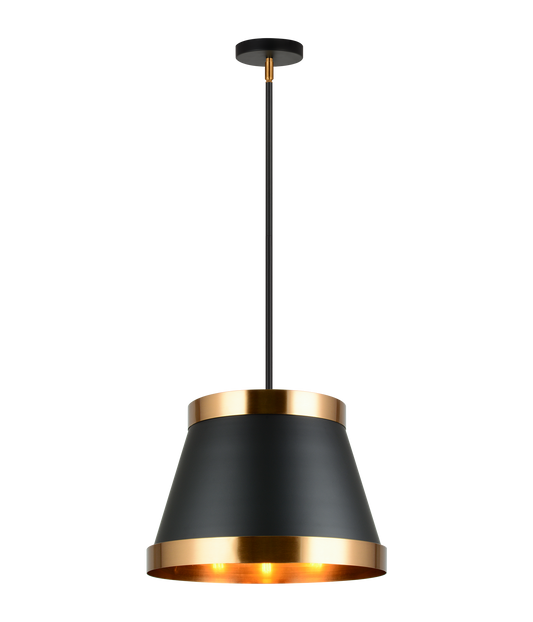 Caske evokes a feeling of timeless elegance with the beautiful metal finishes. Comes in either Black and Aged Gold trim or White and Aged Gold trim and is available 1 and 3 light pendants.