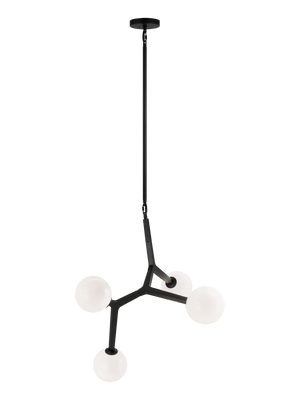 A mid-century inspired series that features branch-like elements with attached Opal Glass. The Rami is a stylish and graceful design that will bring refinement to any room. Available in the form of chandelier, wall sconce, and flush mount