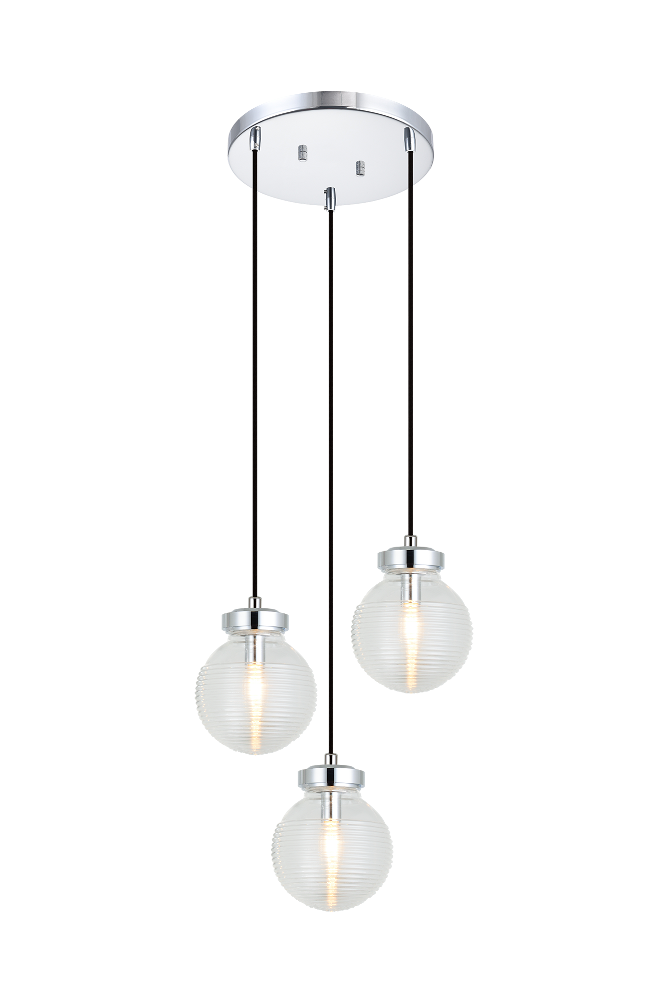 The Ridge collection is designed with ribbed glass globes that create a harmonious century-old feel. Gorgeous and stylish, comes in a single pendant and one light, two light, three light or four light wall sconce option. Matte Black or Chrome finishes.