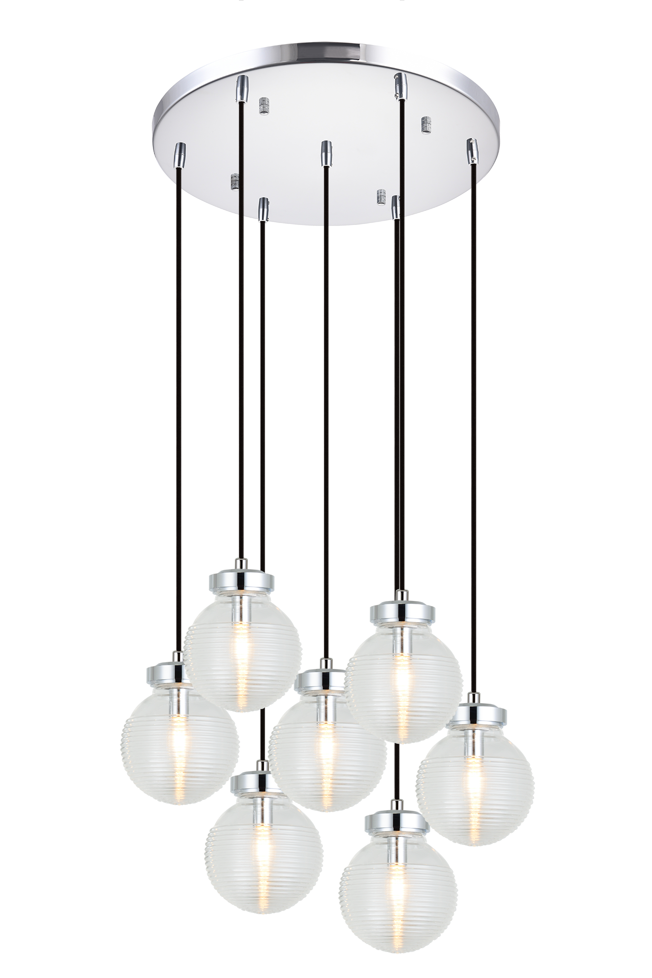 The Ridge collection is designed with ribbed glass globes that create a harmonious century-old feel. Gorgeous and stylish, comes in a single pendant and one light, two light, three light or four light wall sconce option. Matte Black or Chrome finishes.
