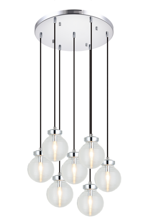 The Ridge collection is designed with ribbed glass globes that create a harmonious century-old feel. Gorgeous and stylish, comes in a single pendant and one light, two light, three light or four light wall sconce option. Matte Black or Chrome finishes.