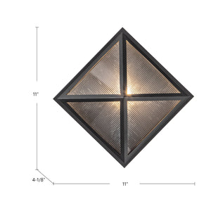 Cairo 11-in Black/Ribbed Glass 1 Light Exterior Wall Sconce