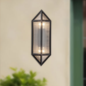 Cairo 5-in Black/Ribbed Glass 2 Lights Exterior Wall Sconce
