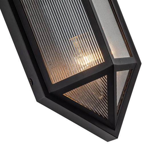 Cairo 5-in Black/Ribbed Glass 2 Lights Exterior Wall Sconce