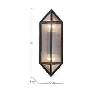 Cairo 5-in Black/Ribbed Glass 2 Lights Exterior Wall Sconce