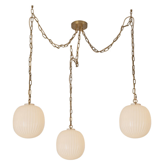 Cherise 3-Light Matte Black/Glossy Ribbed Opal Glass Socket Multi Pendant