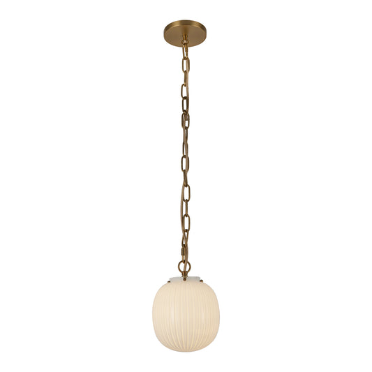 Cherise 7-in Matte Black/Glossy Ribbed Opal Glass Socket Pendant