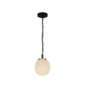 Cherise 7-in Matte Black/Glossy Ribbed Opal Glass Socket Pendant