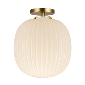 Cherise 12-in Matte Black/Glossy Ribbed Opal Glass Socket Semi-Flush Mount