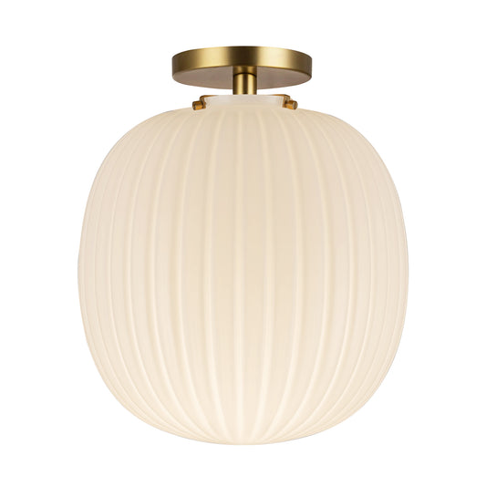 Cherise 12-in Matte Black/Glossy Ribbed Opal Glass Socket Semi-Flush Mount