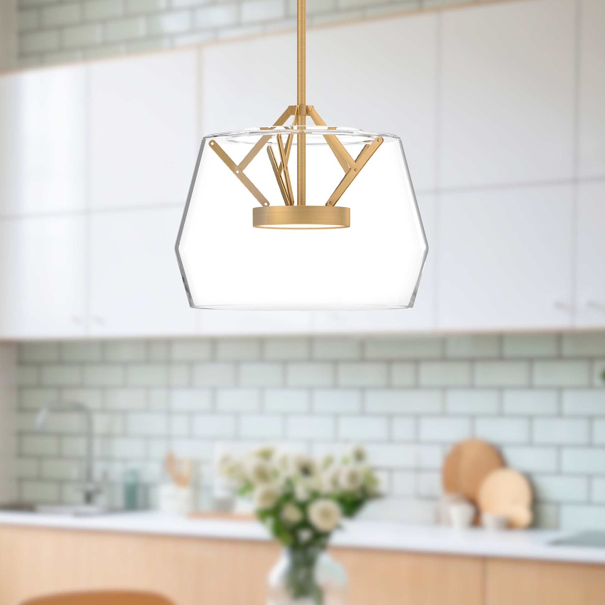 Deco 12-in Clear/Brushed Gold LED Pendant