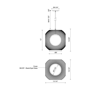 Kona 13-in Black/Opal Glass 1 Light Exterior Pendant