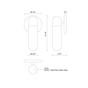 Lima 10-in Black/Clear Water Glass 1 Light Exterior Wall