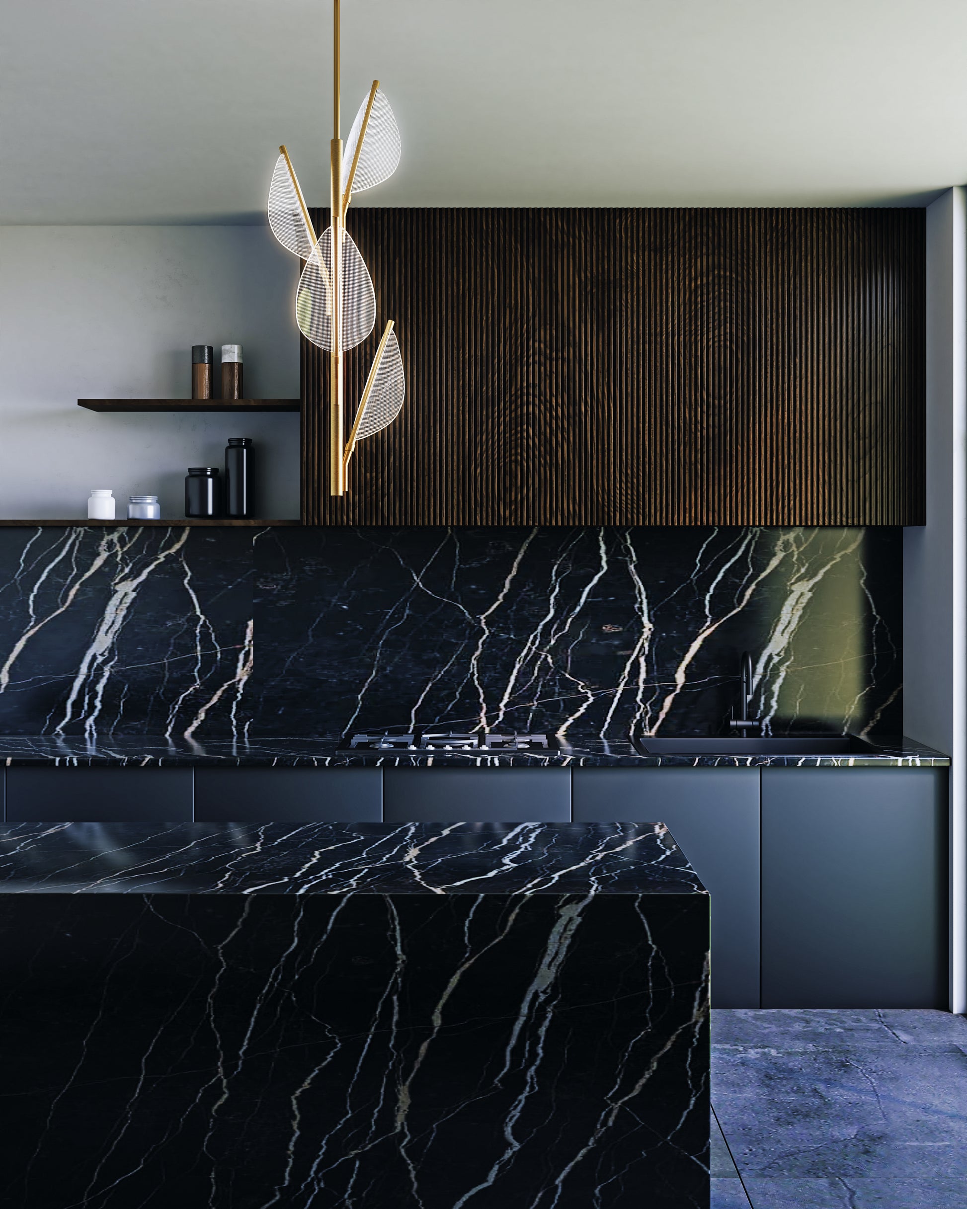 Flora 4 Head Natural Brass LED Pendant