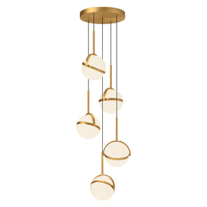 Globo 5 Head Brushed Gold LED Multi Pendant