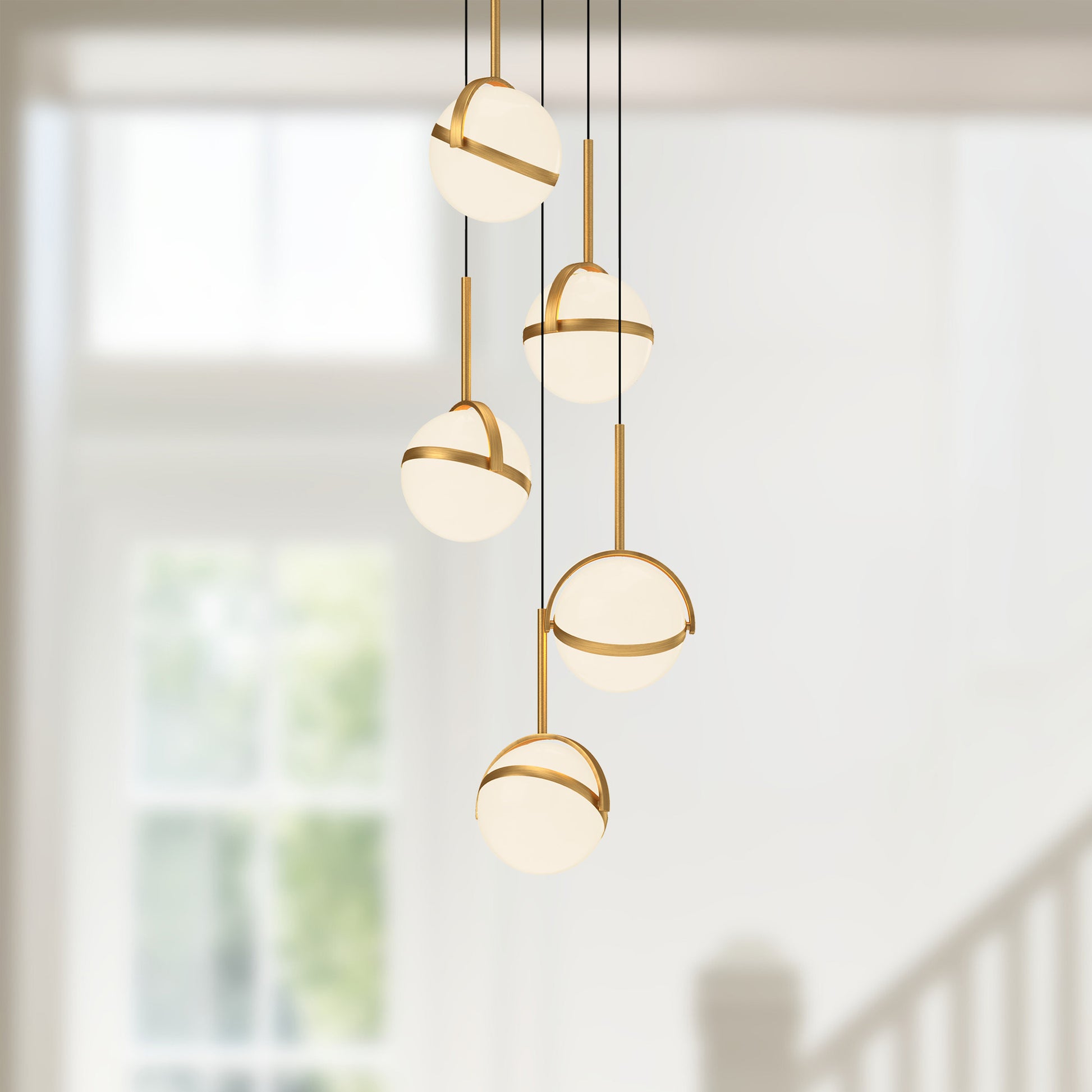 Globo 5 Head Brushed Gold LED Multi Pendant
