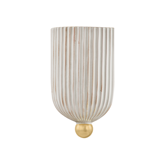 Mitzi Amira Wall Sconce in AGED BRASS/CERAMIC FLUTED CREAM