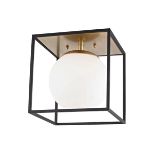 Mitzi Aira Flush Mount in Aged Brass/black
