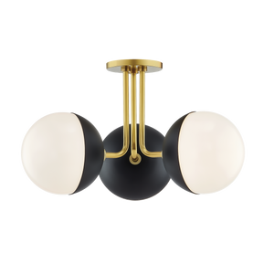 Mitzi Renee Semi Flush in Aged Brass/black