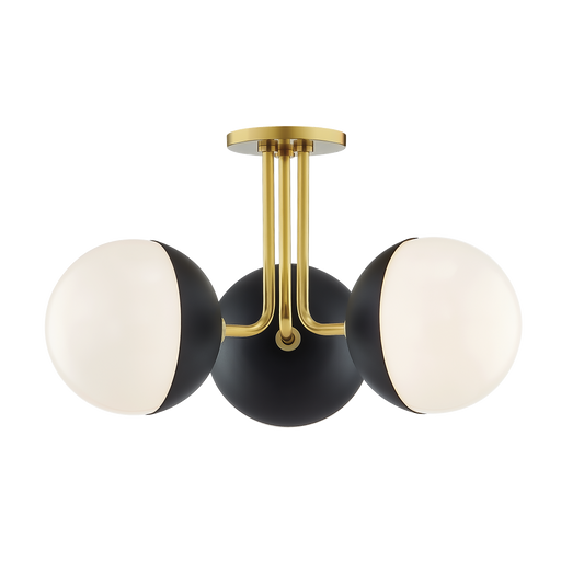 Mitzi Renee Semi Flush in Aged Brass/black