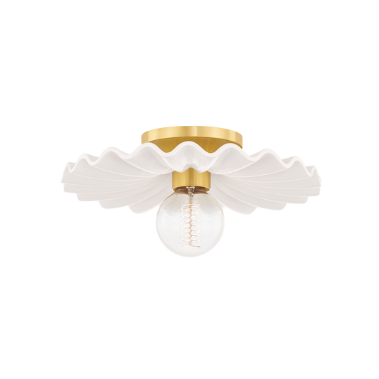 Mitzi Tinsley Flush Mount in AGED BRASS/CERAMIC GLOSS CREAM