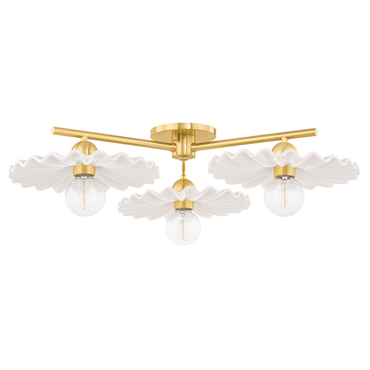Mitzi Tinsley Semi Flush in AGED BRASS/CERAMIC GLOSS CREAM