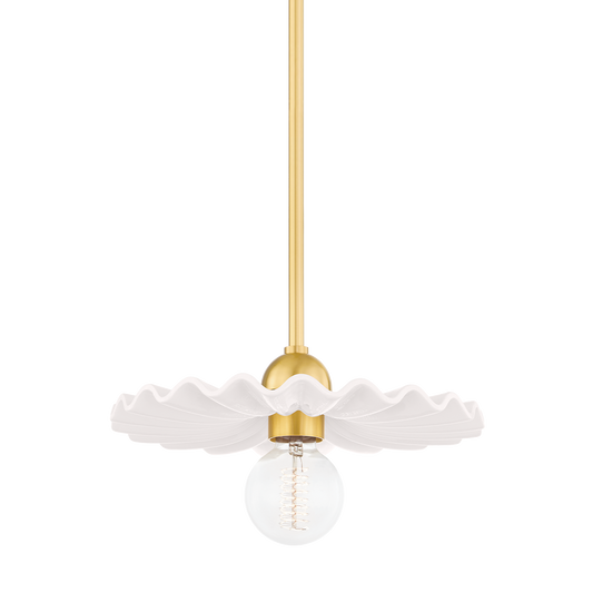 Mitzi Tinsley Pendant in AGED BRASS/CERAMIC GLOSS CREAM