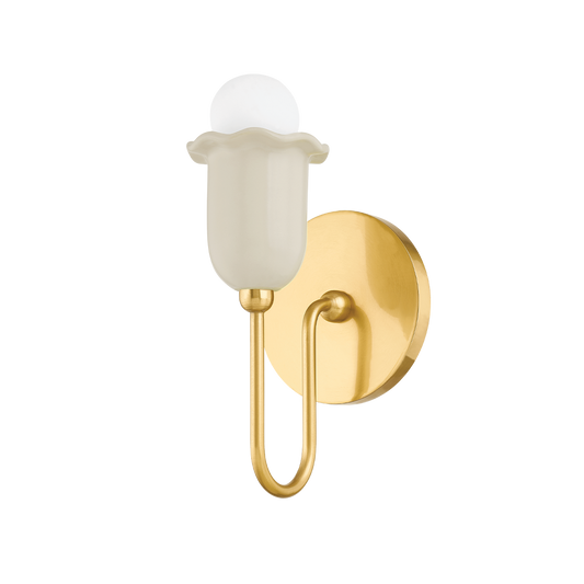 Mitzi DELILAH Wall Sconce in AGED BRASS/CERAMIC ANTIQUE IVORY