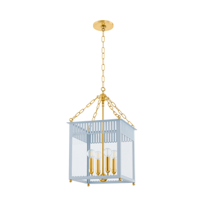Mitzi ROSALIE LANTERN in AGED BRASS/SOFT ARCTIC BLUE