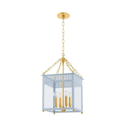 Mitzi ROSALIE LANTERN in AGED BRASS/SOFT ARCTIC BLUE