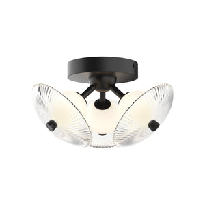 Hera 12-in Brushed Gold/Clear Ribbed Glass LED Flush Mount