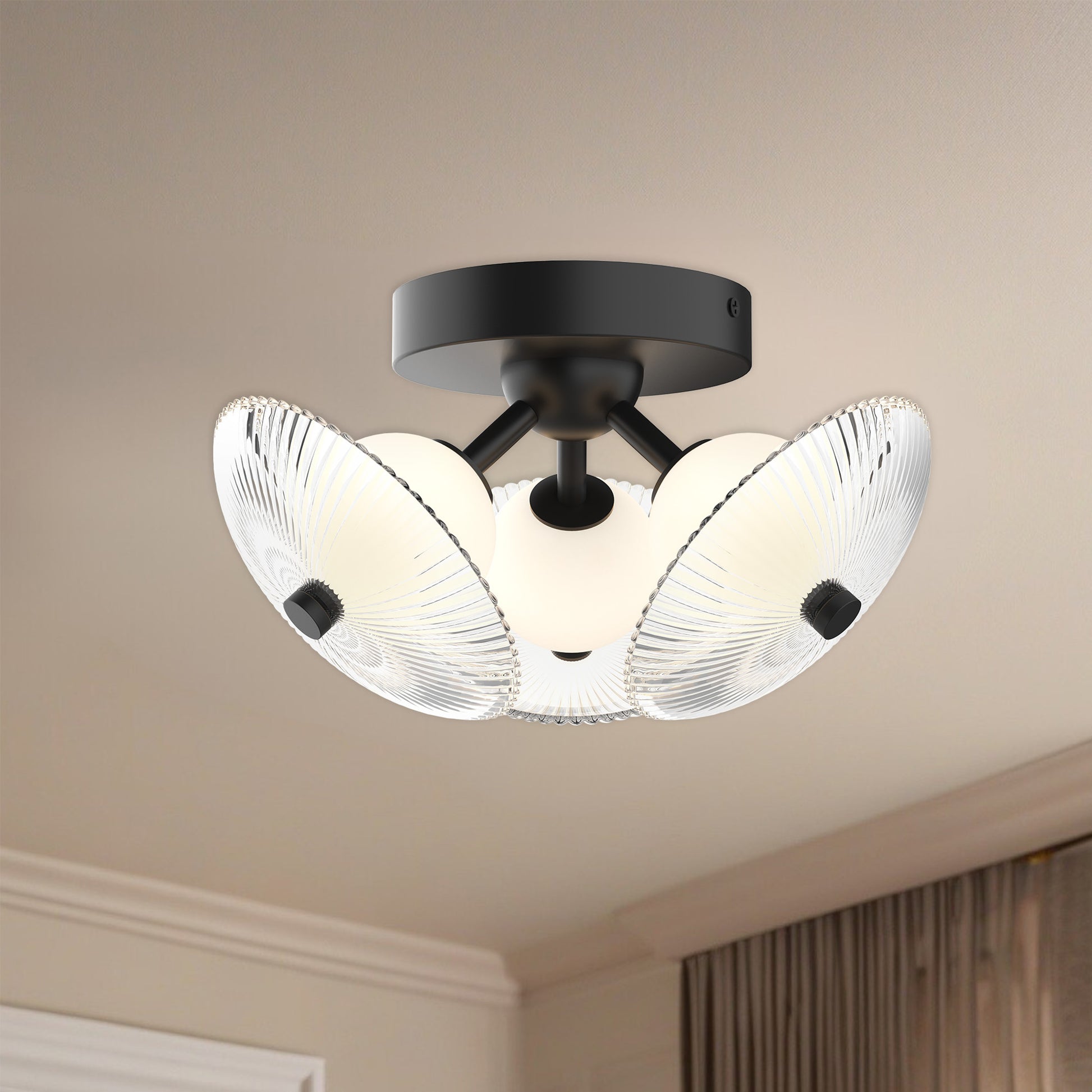 Hera 12-in Brushed Gold/Clear Ribbed Glass LED Flush Mount