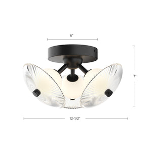 Hera 12-in Brushed Gold/Clear Ribbed Glass LED Flush Mount