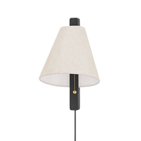 Mitzi Ellen Plug-in Sconce in AGED BRASS/WOOD CHARRED ASH