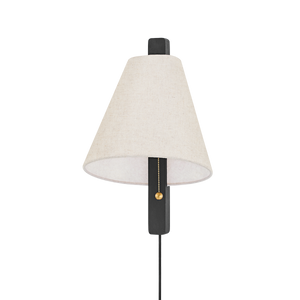 Mitzi Ellen Plug-in Sconce in AGED BRASS/WOOD CHARRED ASH