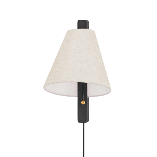 Mitzi Ellen Plug-in Sconce in AGED BRASS/WOOD CHARRED ASH