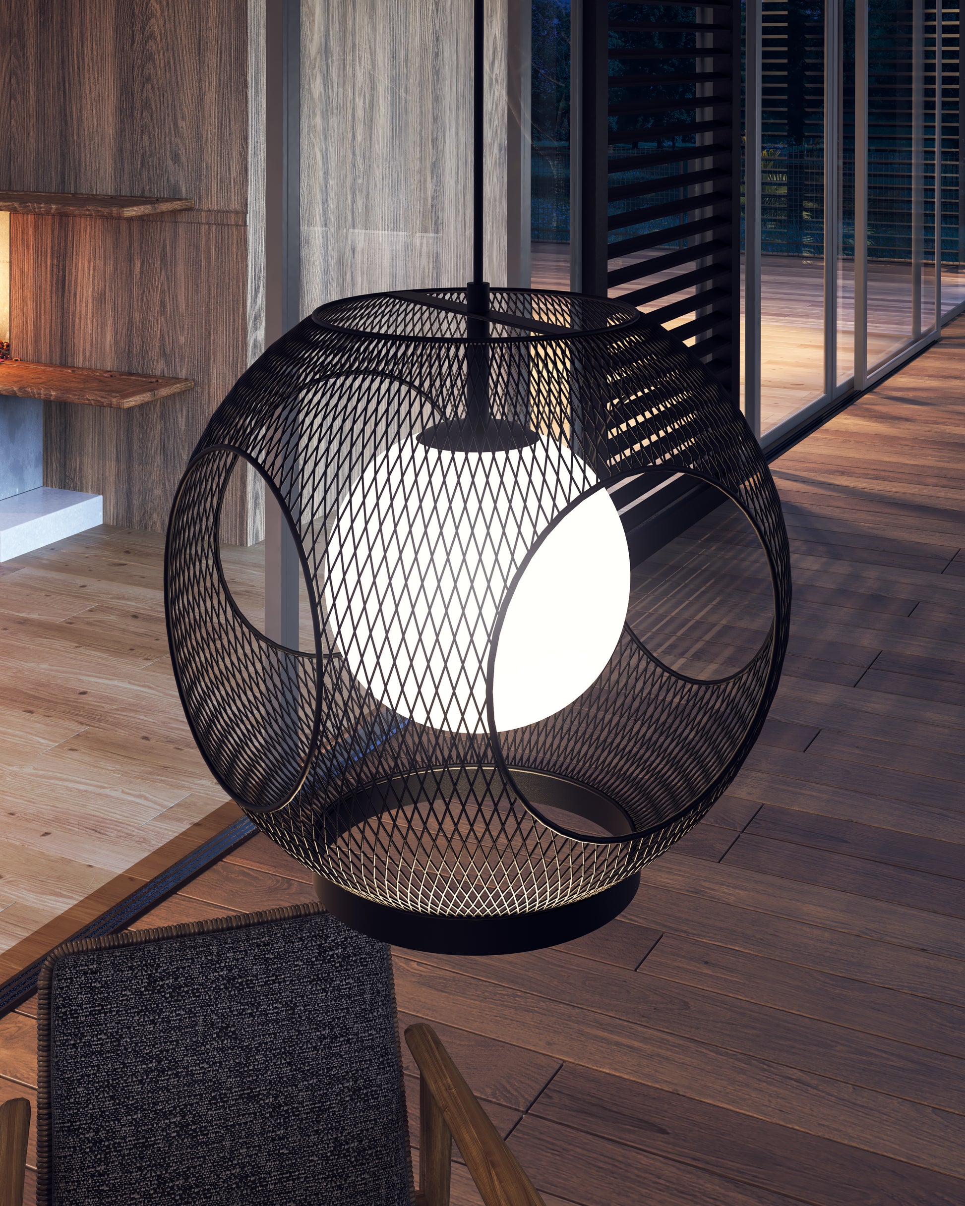 Kona 13-in Black/Opal Glass 1 Light Exterior Pendant