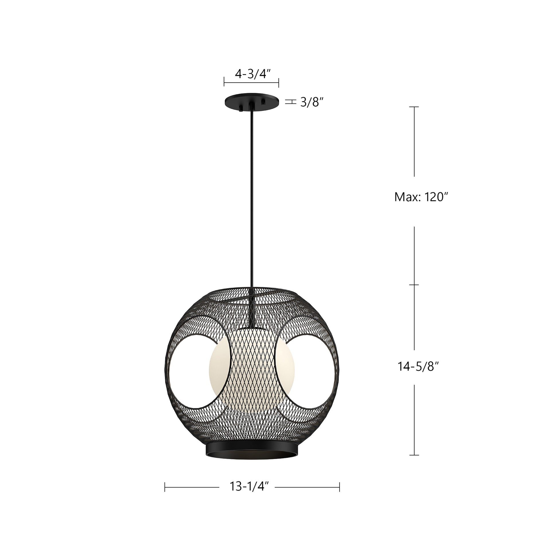 Kona 13-in Black/Opal Glass 1 Light Exterior Pendant