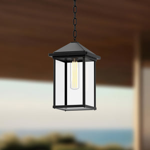 Larchmont 7-in Clear Glass/Textured Black 1 Light Exterior Pendant