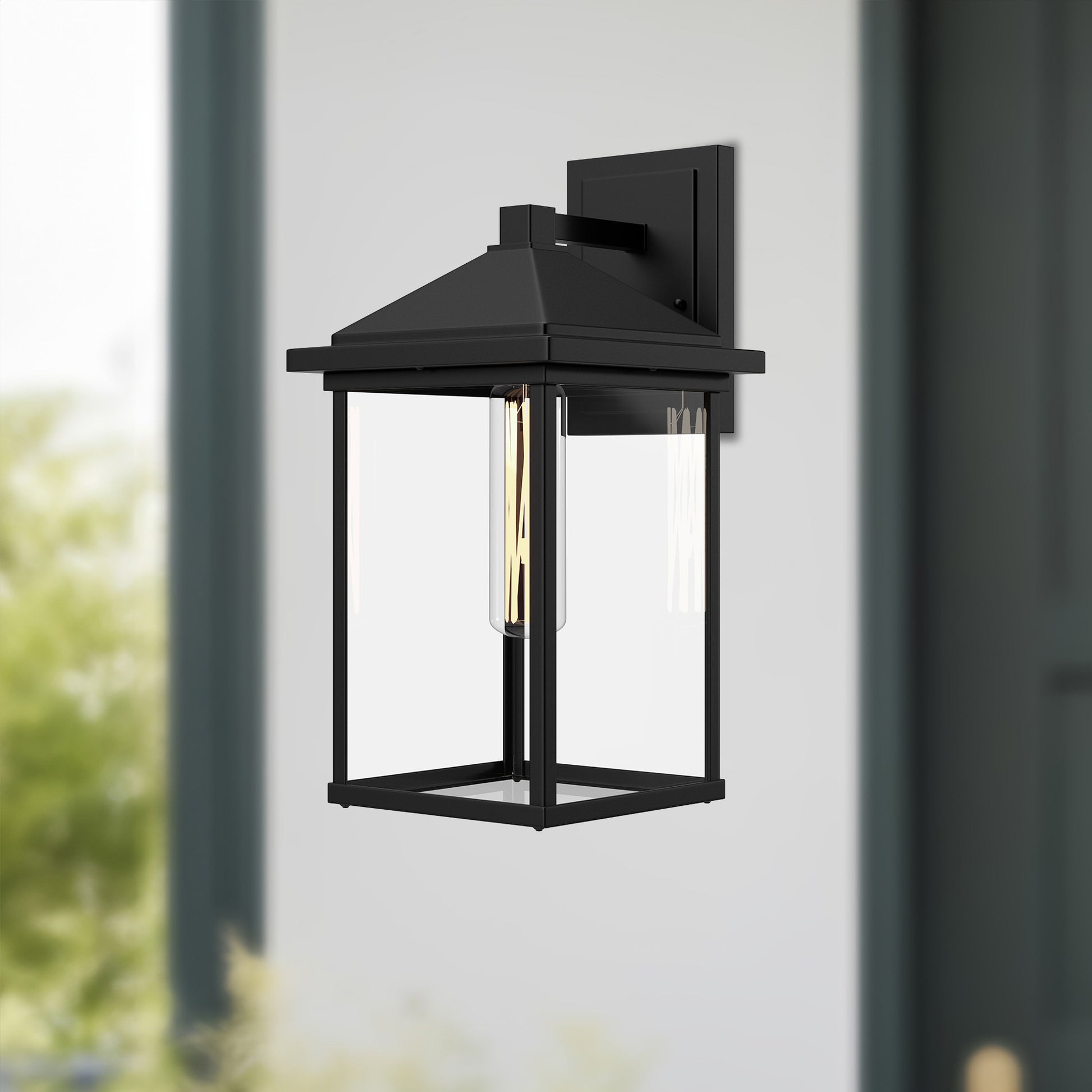 Larchmont 6-in Clear Glass/Textured Black 1 Light Exterior Wall Sconce