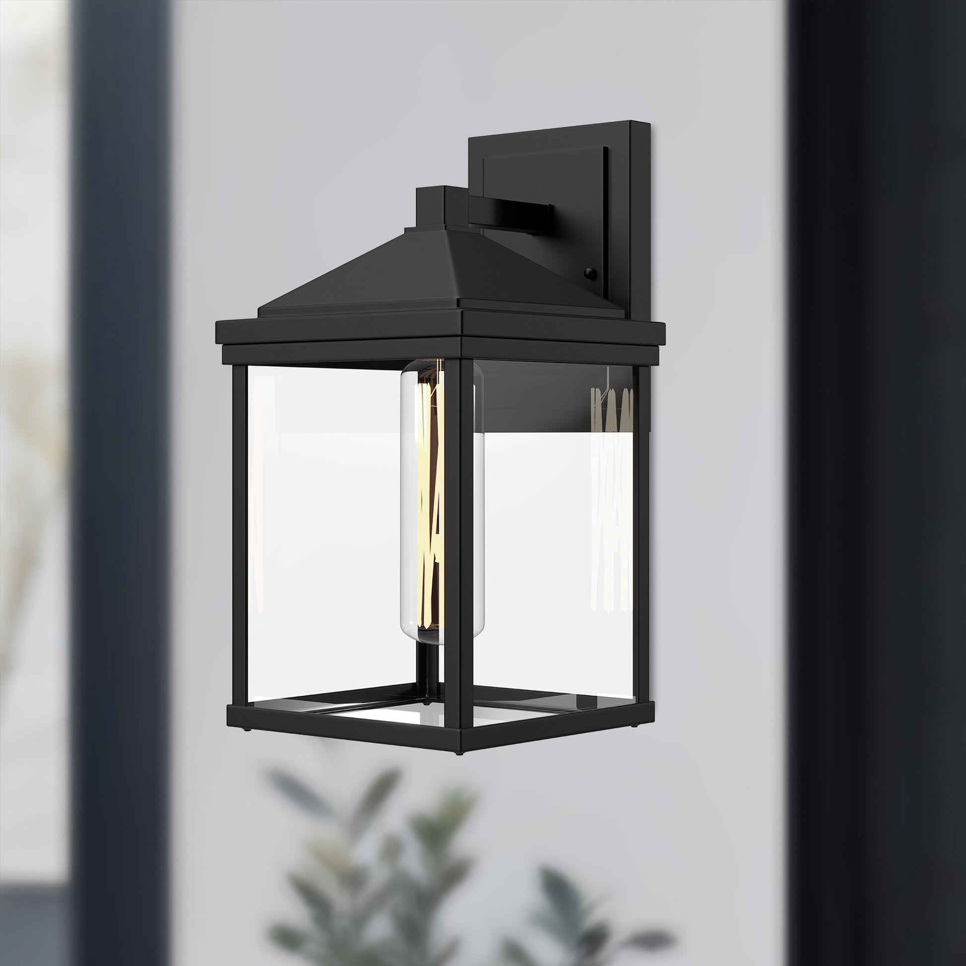 Larchmont 9-in Clear Glass/Textured Black 1 Light Exterior Wall Sconce