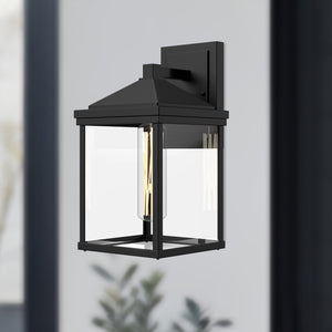 Larchmont 9-in Clear Glass/Textured Black 1 Light Exterior Wall Sconce