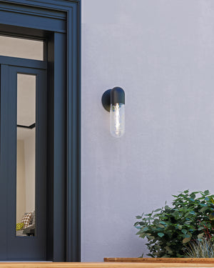 Lima 10-in Black/Clear Water Glass 1 Light Exterior Wall