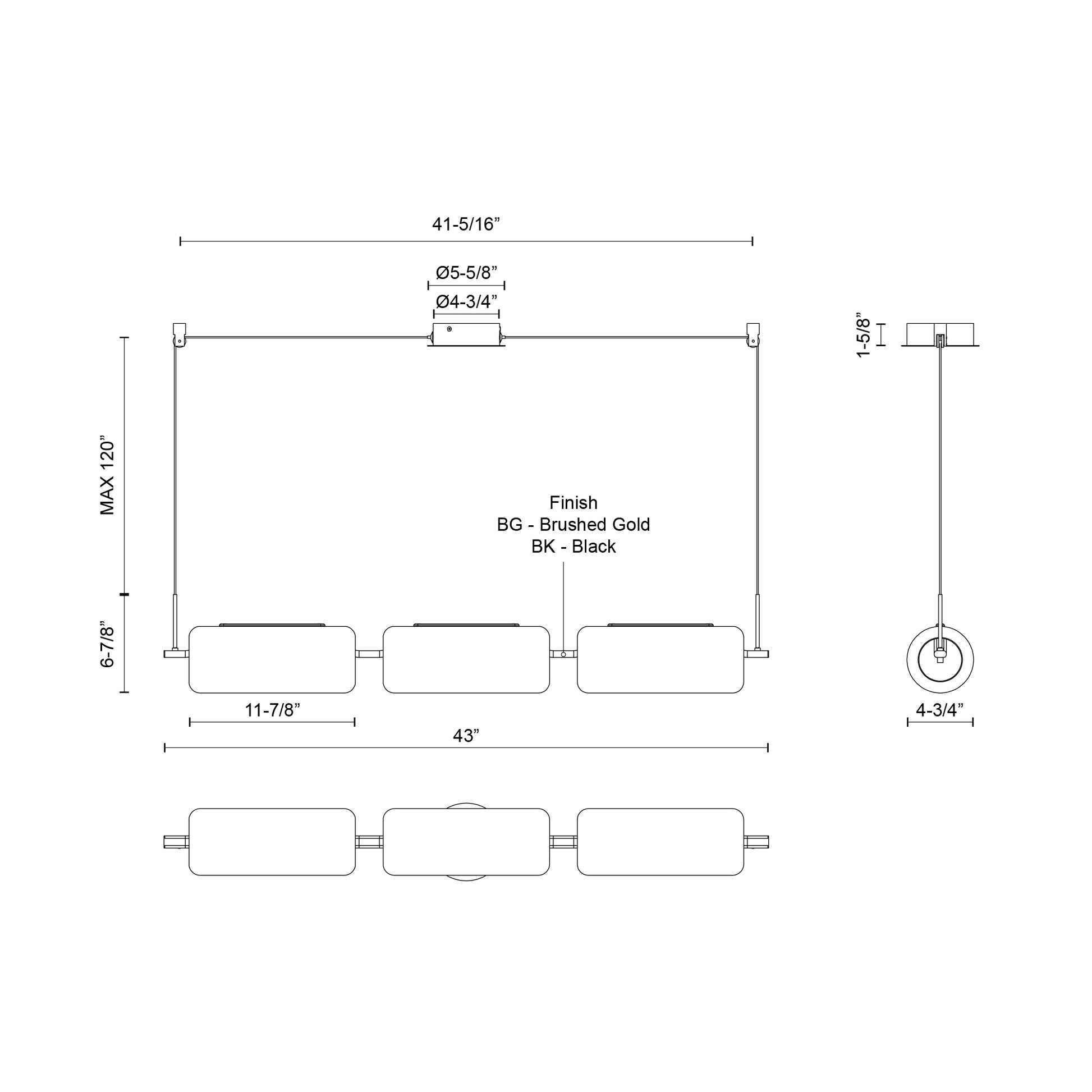 Hilo 43-in Brushed Gold LED Linear Pendant