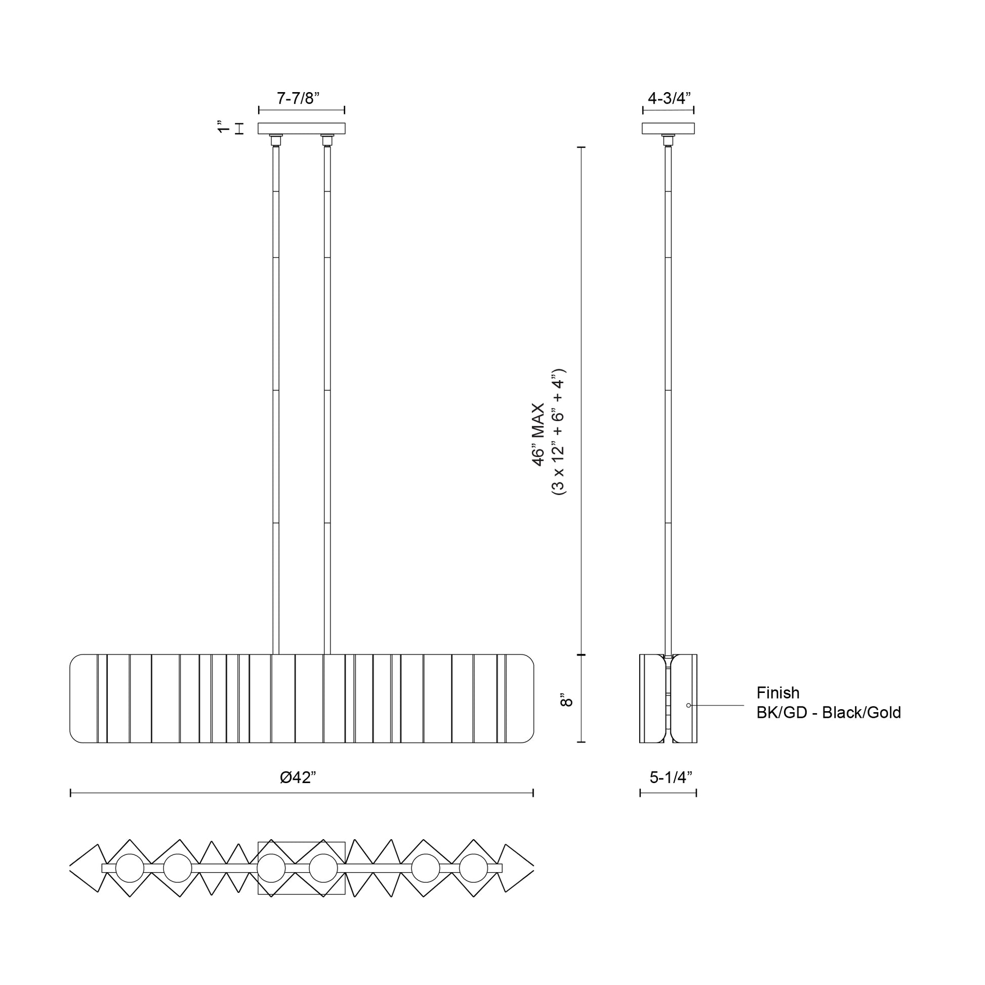 Akira 42-in Black/Gold 6 Lights Linear Pendant