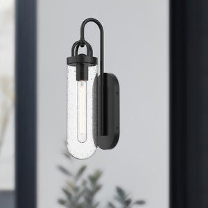Lancaster 5-in Clear Bubble Glass/Textured Black 1 Light Exterior Wall Sconce
